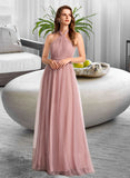 Kadence A-Line One-Shoulder V-neck Off-the-Shoulder Floor-Length Bridesmaid Dress UKP0012843