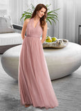 Kadence A-Line One-Shoulder V-neck Off-the-Shoulder Floor-Length Bridesmaid Dress UKP0012843