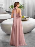 Kadence A-Line One-Shoulder V-neck Off-the-Shoulder Floor-Length Bridesmaid Dress UKP0012843