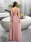 Kadence A-Line One-Shoulder V-neck Off-the-Shoulder Floor-Length Bridesmaid Dress UKP0012843