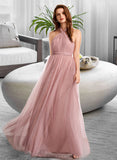 Kadence A-Line One-Shoulder V-neck Off-the-Shoulder Floor-Length Bridesmaid Dress UKP0012843