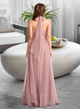 Kadence A-Line One-Shoulder V-neck Off-the-Shoulder Floor-Length Bridesmaid Dress UKP0012843