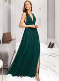 Kaley A-Line V-neck Floor-Length Chiffon Bridesmaid Dress With Split Front UKP0012847