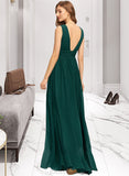 Kaley A-Line V-neck Floor-Length Chiffon Bridesmaid Dress With Split Front UKP0012847