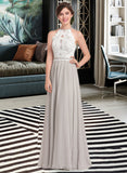 Yaritza A-Line Scoop Neck Floor-Length Chiffon Lace Bridesmaid Dress UKP0012848