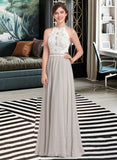 Yaritza A-Line Scoop Neck Floor-Length Chiffon Lace Bridesmaid Dress UKP0012848