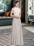 Yaritza A-Line Scoop Neck Floor-Length Chiffon Lace Bridesmaid Dress UKP0012848