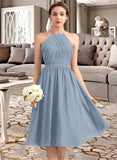 Maryjane A-Line Scoop Neck Knee-Length Chiffon Bridesmaid Dress With Ruffle UKP0012853