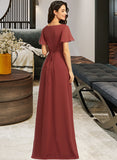 LuLu A-Line V-neck Floor-Length Bridesmaid Dress With Split Front UKP0012856