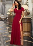 Nora A-line V-Neck Floor-Length Chiffon Bridesmaid Dress UKP0012858