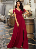 Nora A-line V-Neck Floor-Length Chiffon Bridesmaid Dress UKP0012858