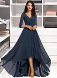 Elaina A-Line V-neck Asymmetrical Bridesmaid Dress With Pleated UKP0012859