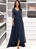 Elaina A-Line V-neck Asymmetrical Bridesmaid Dress With Pleated UKP0012859