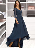 Elaina A-Line V-neck Asymmetrical Bridesmaid Dress With Pleated UKP0012859