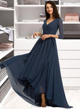 Elaina A-Line V-neck Asymmetrical Bridesmaid Dress With Pleated UKP0012859