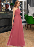 Rosemary A-line One Shoulder Floor-Length Chiffon Bridesmaid Dress With Ruffle UKP0012860