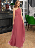 Rosemary A-line One Shoulder Floor-Length Chiffon Bridesmaid Dress With Ruffle UKP0012860