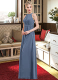 Erika A-Line Scoop Neck Floor-Length Chiffon Bridesmaid Dress With Ruffle UKP0012861