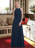 Erika A-Line Scoop Neck Floor-Length Chiffon Bridesmaid Dress With Ruffle UKP0012861