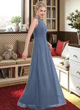 Erika A-Line Scoop Neck Floor-Length Chiffon Bridesmaid Dress With Ruffle UKP0012861