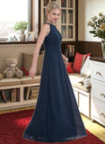 Erika A-Line Scoop Neck Floor-Length Chiffon Bridesmaid Dress With Ruffle UKP0012861