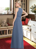 Erika A-Line Scoop Neck Floor-Length Chiffon Bridesmaid Dress With Ruffle UKP0012861