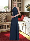 Erika A-Line Scoop Neck Floor-Length Chiffon Bridesmaid Dress With Ruffle UKP0012861