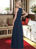 Erika A-Line Scoop Neck Floor-Length Chiffon Bridesmaid Dress With Ruffle UKP0012861