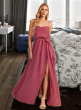 Kit A-Line Cowl Neck Floor-Length Bridesmaid Dress With Ruffle Split Front UKP0012862