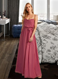 Kit A-Line Cowl Neck Floor-Length Bridesmaid Dress With Ruffle Split Front UKP0012862