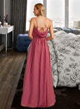 Kit A-Line Cowl Neck Floor-Length Bridesmaid Dress With Ruffle Split Front UKP0012862