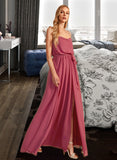 Kit A-Line Cowl Neck Floor-Length Bridesmaid Dress With Ruffle Split Front UKP0012862