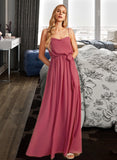 Kit A-Line Cowl Neck Floor-Length Bridesmaid Dress With Ruffle Split Front UKP0012862