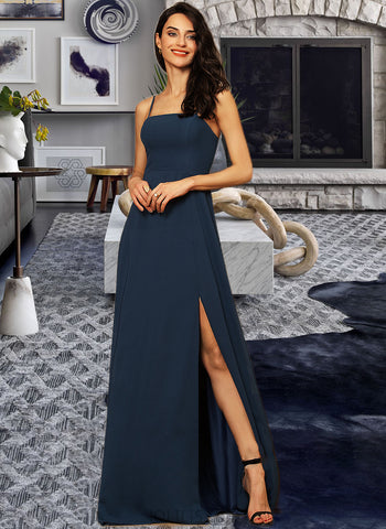 Kamila A-Line Square Neckline Floor-Length Chiffon Bridesmaid Dress With Split Front UKP0012864