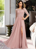 Mariam A-Line Scoop Neck Floor-Length Bridesmaid Dress With Split Front UKP0012865