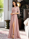 Mariam A-Line Scoop Neck Floor-Length Bridesmaid Dress With Split Front UKP0012865