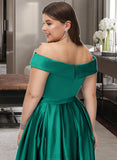 Mylee Ball-Gown/Princess Off-the-Shoulder Floor-Length Satin Bridesmaid Dress With Split Front Pockets UKP0012866