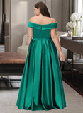 Mylee Ball-Gown/Princess Off-the-Shoulder Floor-Length Satin Bridesmaid Dress With Split Front Pockets UKP0012866