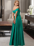 Mylee Ball-Gown/Princess Off-the-Shoulder Floor-Length Satin Bridesmaid Dress With Split Front Pockets UKP0012866