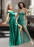 Mylee Ball-Gown/Princess Off-the-Shoulder Floor-Length Satin Bridesmaid Dress With Split Front Pockets UKP0012866