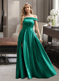 Mylee Ball-Gown/Princess Off-the-Shoulder Floor-Length Satin Bridesmaid Dress With Split Front Pockets UKP0012866