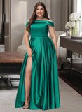 Mylee Ball-Gown/Princess Off-the-Shoulder Floor-Length Satin Bridesmaid Dress With Split Front Pockets UKP0012866