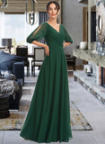 Melanie A-Line V-neck Floor-Length Bridesmaid Dress With Ruffle UKP0012870