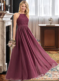 Miah A-Line Square Neckline Floor-Length Chiffon Lace Bridesmaid Dress UKP0012873