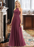 Miah A-Line Square Neckline Floor-Length Chiffon Lace Bridesmaid Dress UKP0012873