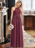 Miah A-Line Square Neckline Floor-Length Chiffon Lace Bridesmaid Dress UKP0012873