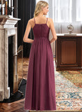 Miah A-Line Square Neckline Floor-Length Chiffon Lace Bridesmaid Dress UKP0012873