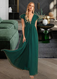 Samara A-Line V-neck Floor-Length Bridesmaid Dress With Split Front UKP0012874