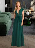 Samara A-Line V-neck Floor-Length Bridesmaid Dress With Split Front UKP0012874