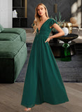 Samara A-Line V-neck Floor-Length Bridesmaid Dress With Split Front UKP0012874